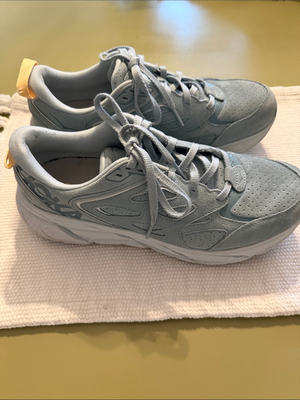 Hoka Clifton Light Blue Women's Suede Lace-Up Sneakers - Comfort Style